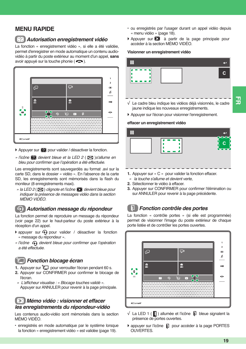 Menu rapide | Comelit MU 6501 User Manual | Page 19 / 52