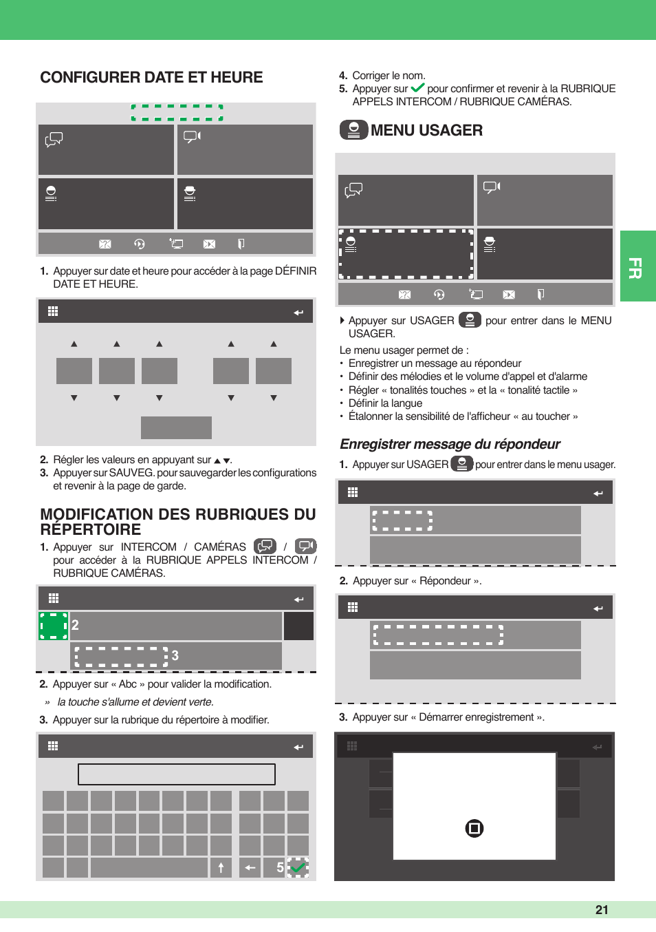 Configurer date et heure, Enregistrer message du répondeur | Comelit MU 6501 User Manual | Page 21 / 52