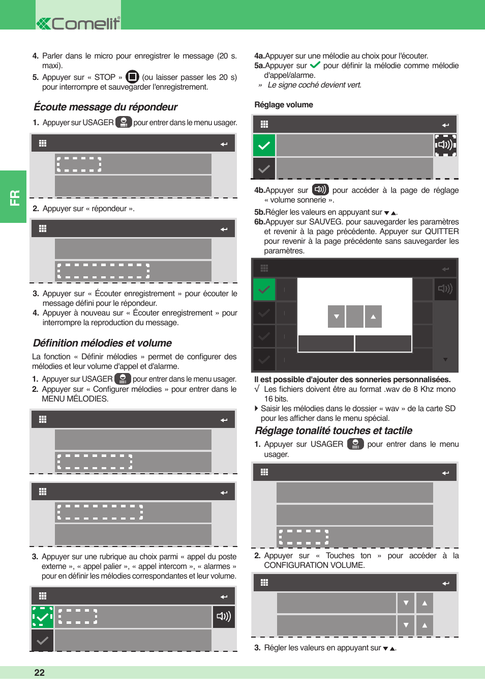5a 4a, Réglage tonalité touches et tactile | Comelit MU 6501 User Manual | Page 22 / 52