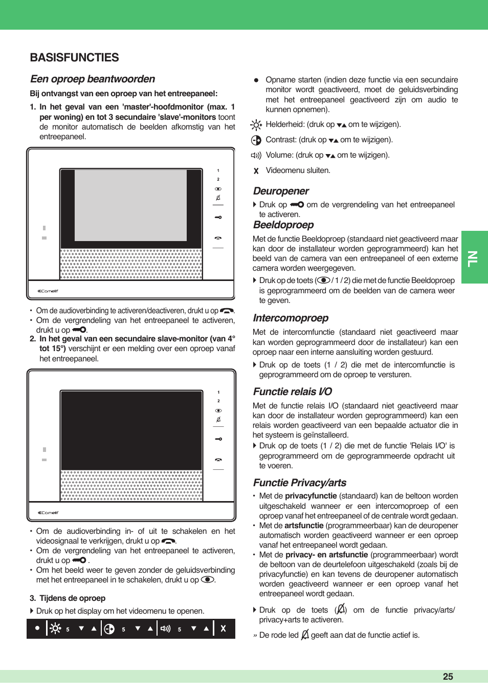 Basisfuncties | Comelit MU 6501 User Manual | Page 25 / 52