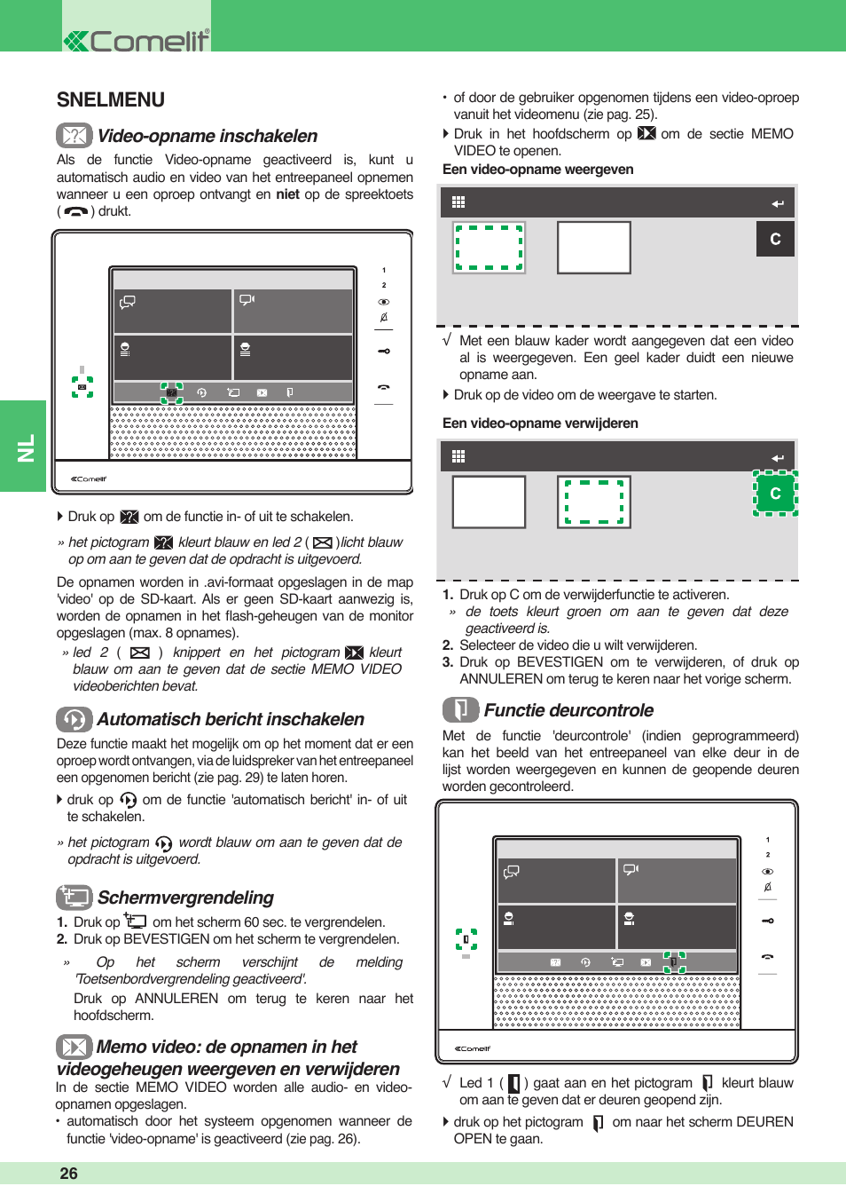 Snelmenu | Comelit MU 6501 User Manual | Page 26 / 52