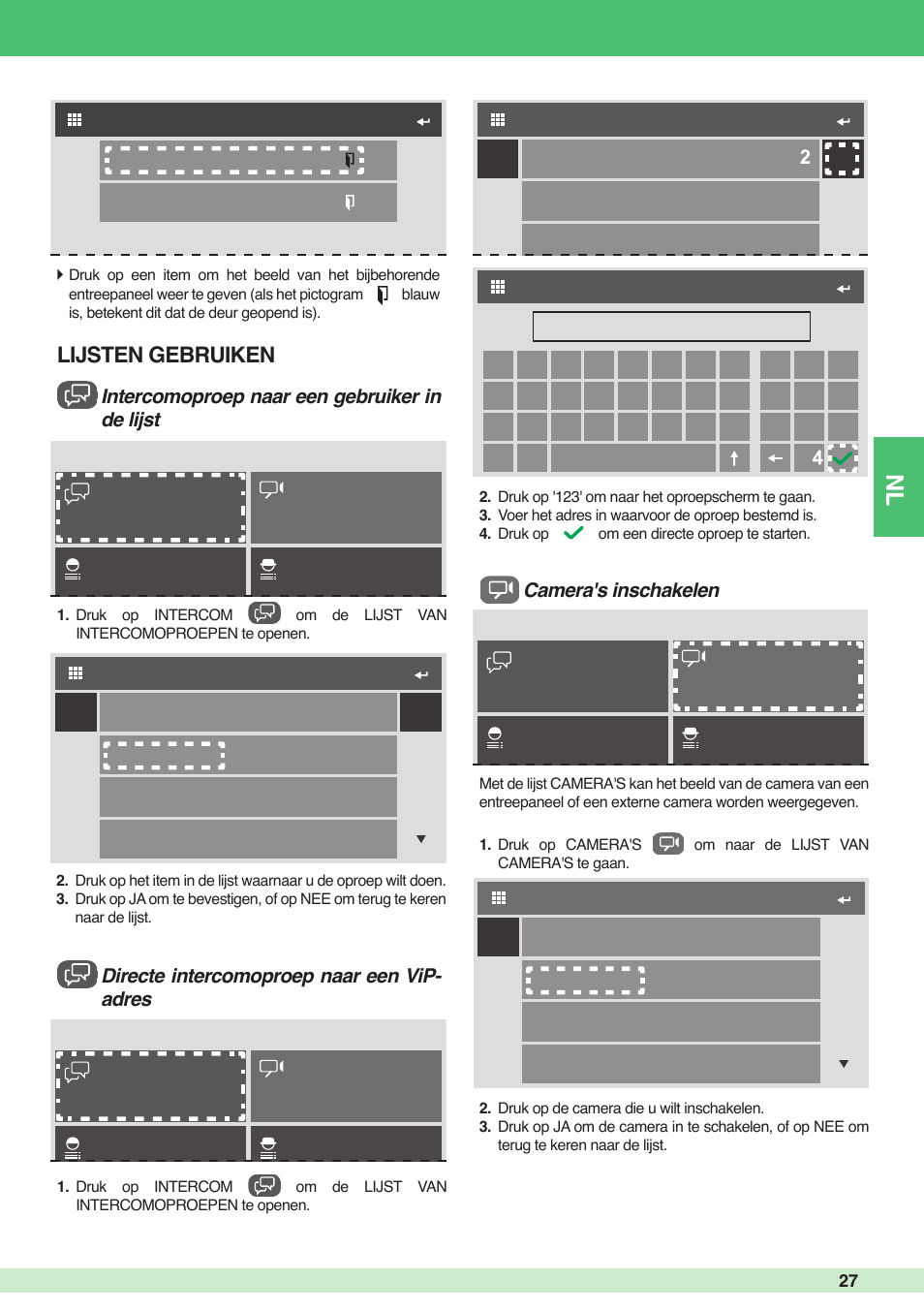 Lijsten gebruiken, Camera's inschakelen | Comelit MU 6501 User Manual | Page 27 / 52