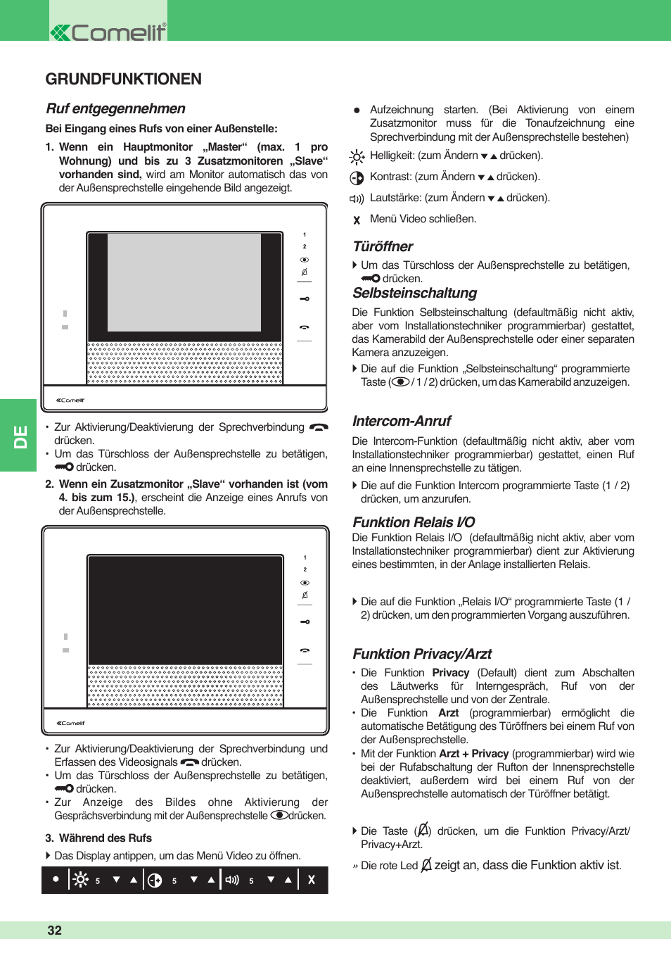 Grundfunktionen | Comelit MU 6501 User Manual | Page 32 / 52