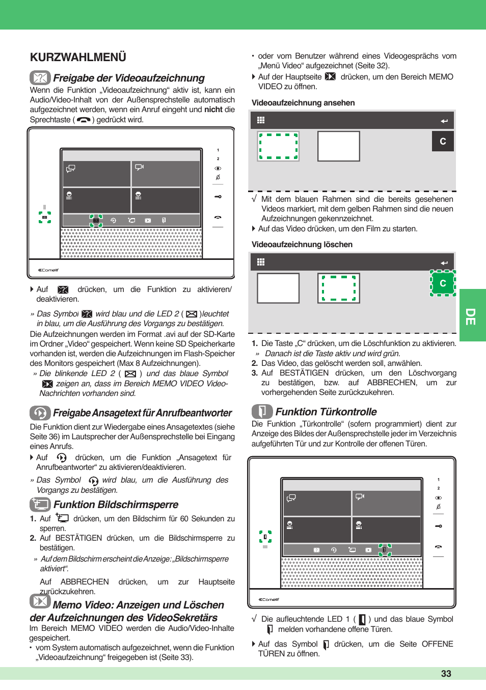 Kurzwahlmenü | Comelit MU 6501 User Manual | Page 33 / 52