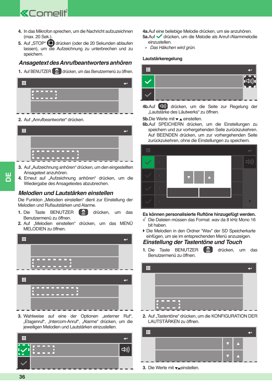 5a 4a, Einstellung der tastentöne und touch | Comelit MU 6501 User Manual | Page 36 / 52