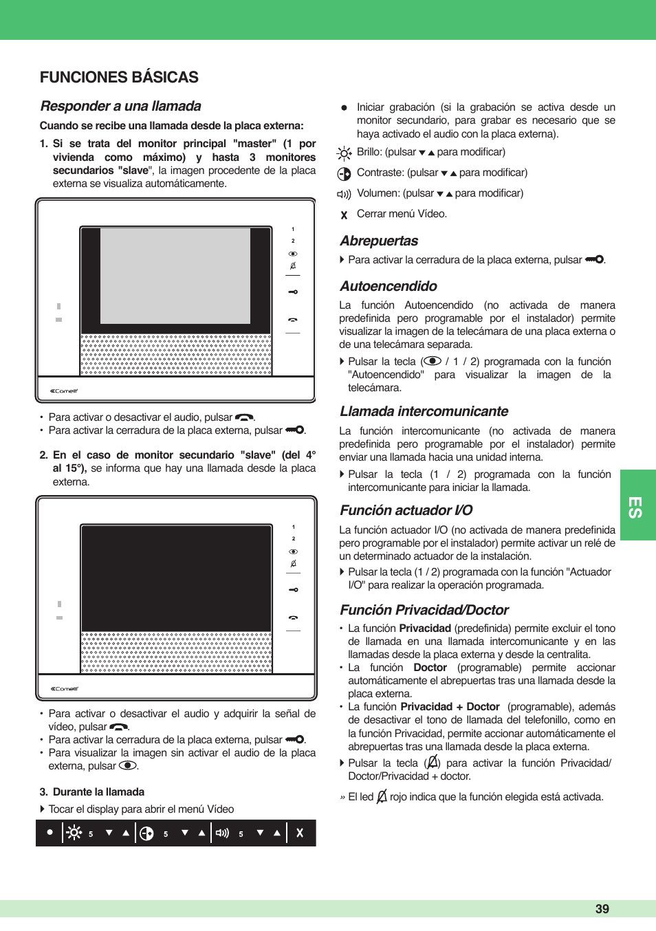 Funciones básicas | Comelit MU 6501 User Manual | Page 39 / 52