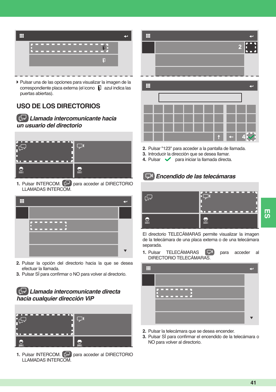 Uso de los directorios, Encendido de las telecámaras | Comelit MU 6501 User Manual | Page 41 / 52