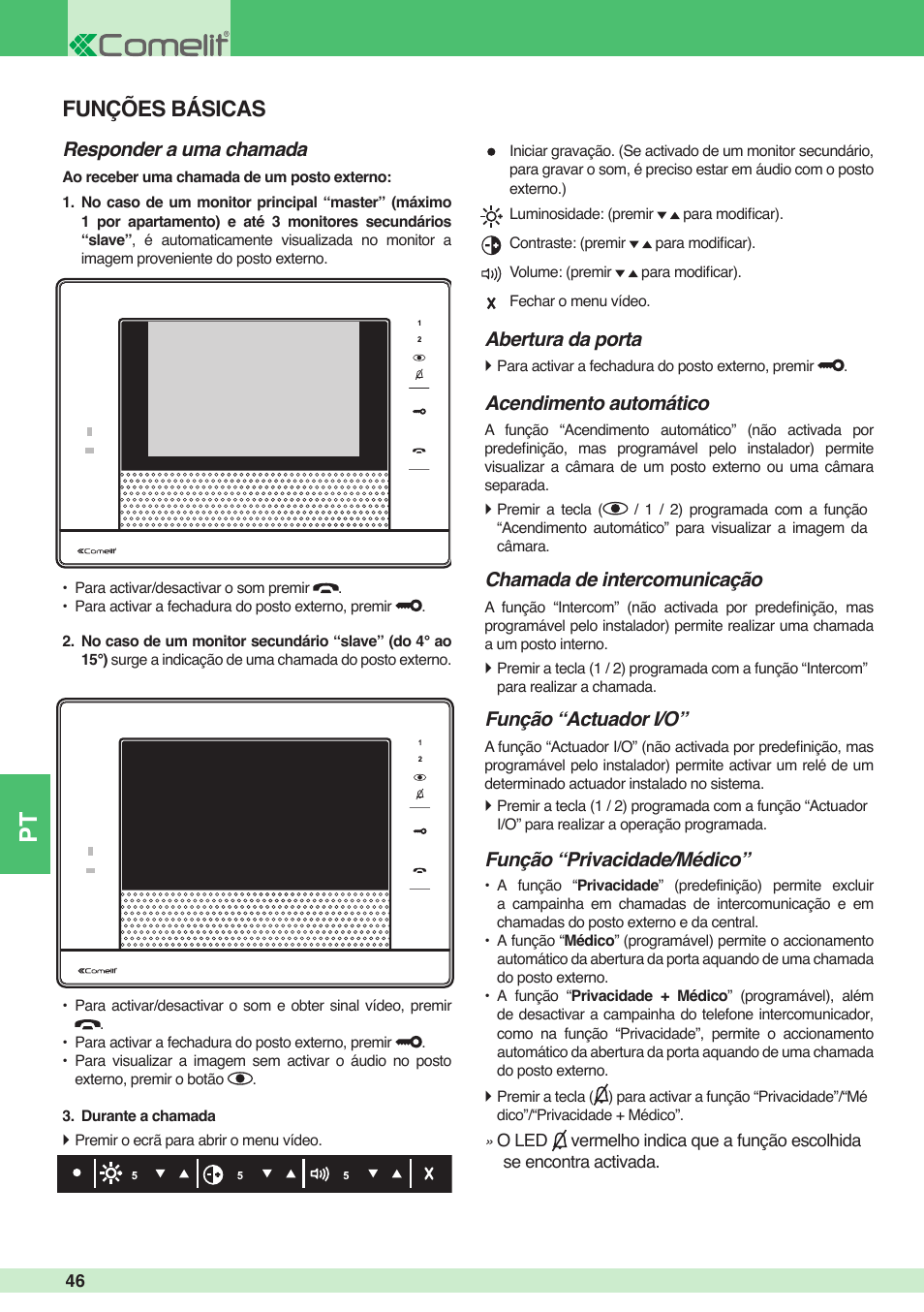 Funções básicas | Comelit MU 6501 User Manual | Page 46 / 52