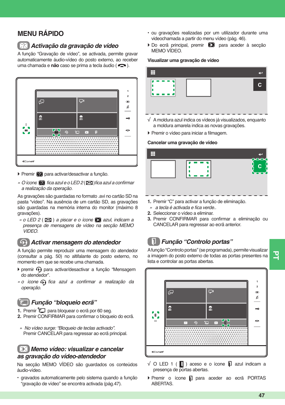 Menu rápido | Comelit MU 6501 User Manual | Page 47 / 52