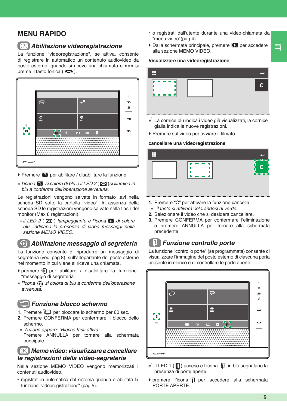 Menu rapido | Comelit MU 6501 User Manual | Page 5 / 52