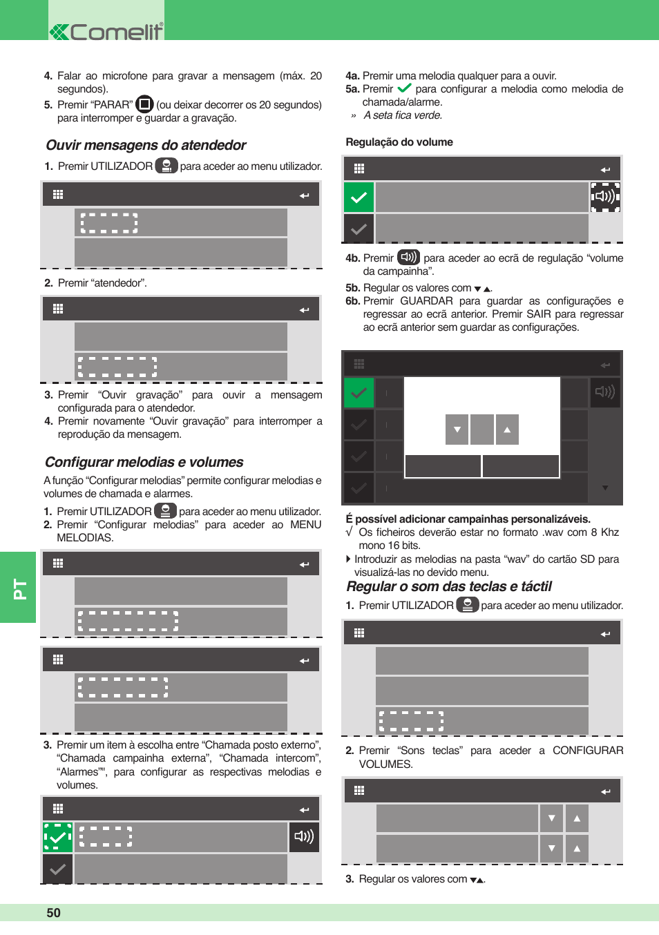 5a 4a, Regular o som das teclas e táctil | Comelit MU 6501 User Manual | Page 50 / 52