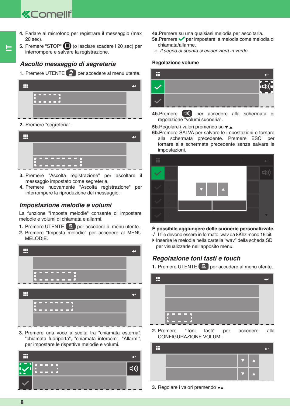 5a 4a, Regolazione toni tasti e touch | Comelit MU 6501 User Manual | Page 8 / 52