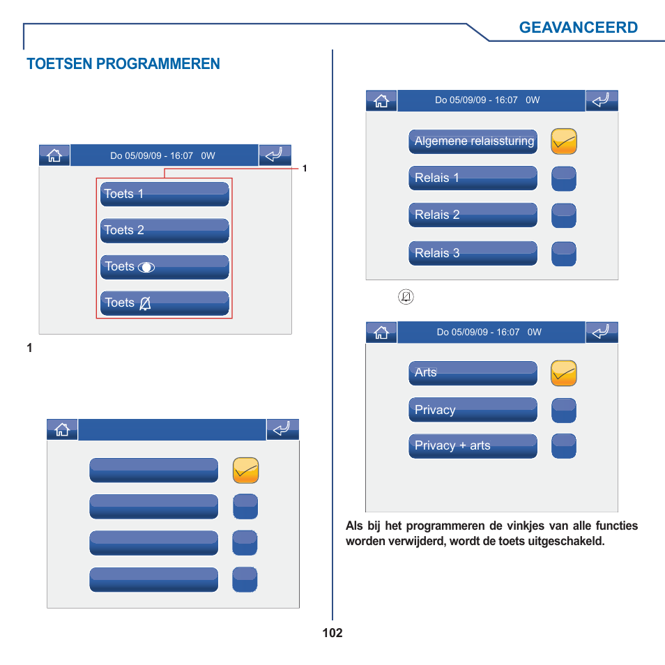 Geavanceerd, Toetsen programmeren | Comelit MT 6101WM-6101BM User Manual | Page 102 / 116