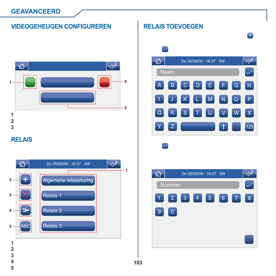 Geavanceerd, Relais, Relais toevoegen | Videogeheugen configureren | Comelit MT 6101WM-6101BM User Manual | Page 103 / 116