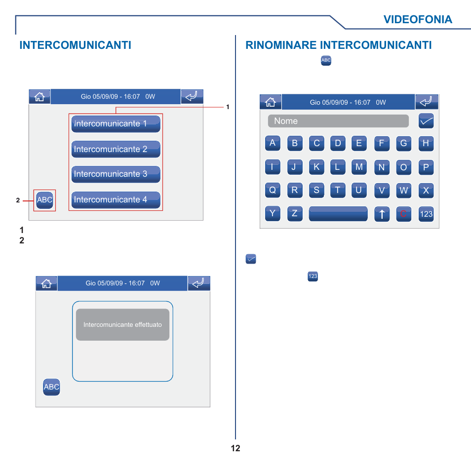 Videofonia, Intercomunicanti, Rinominare intercomunicanti | Comelit MT 6101WM-6101BM User Manual | Page 12 / 116