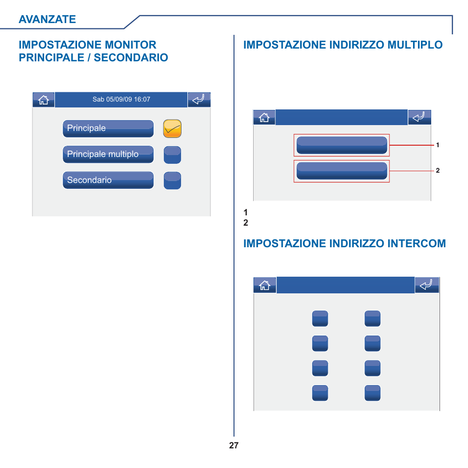 Impostazione indirizzo multiplo, Impostazione indirizzo intercom | Comelit MT 6101WM-6101BM User Manual | Page 27 / 116