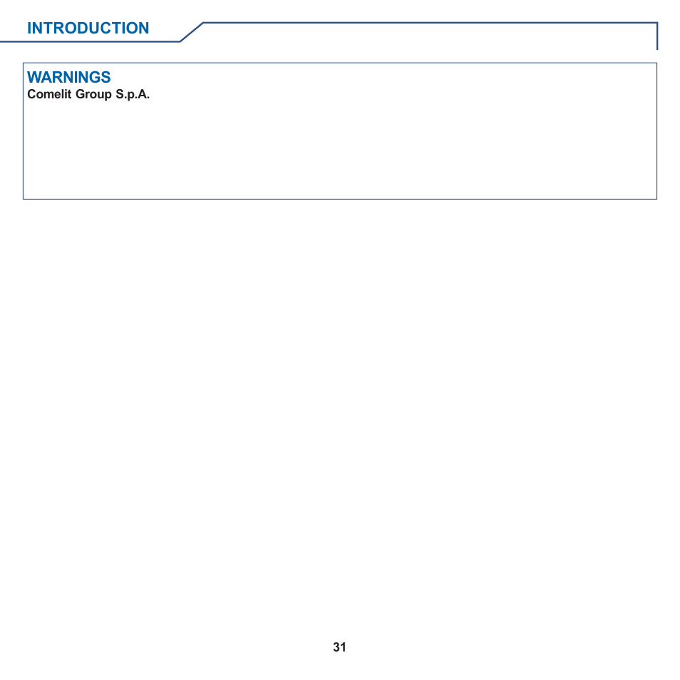 Introduction warnings | Comelit MT 6101WM-6101BM User Manual | Page 31 / 116