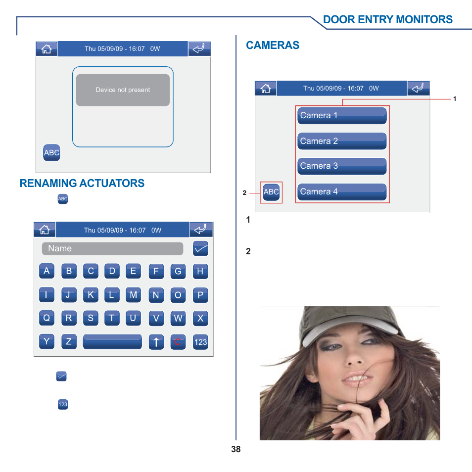 Door entry monitors, Renaming actuators, Cameras | Comelit MT 6101WM-6101BM User Manual | Page 38 / 116
