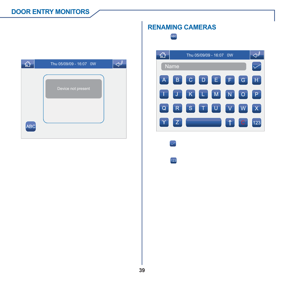 Door entry monitors, Renaming cameras | Comelit MT 6101WM-6101BM User Manual | Page 39 / 116