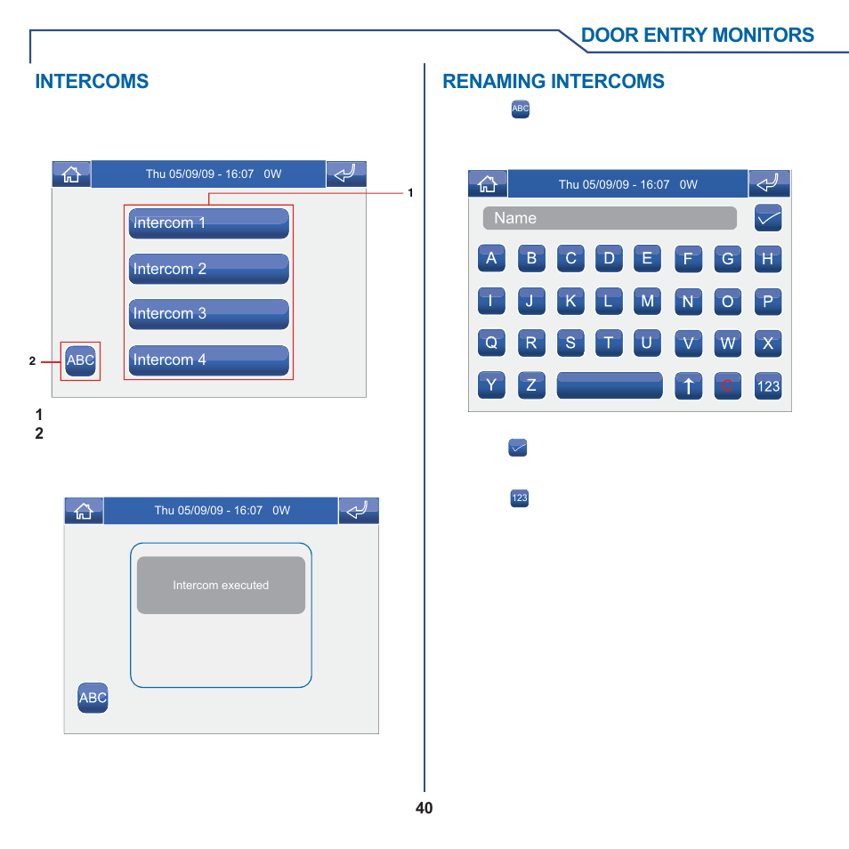 Door entry monitors, Intercoms, Renaming intercoms | Comelit MT 6101WM-6101BM User Manual | Page 40 / 116