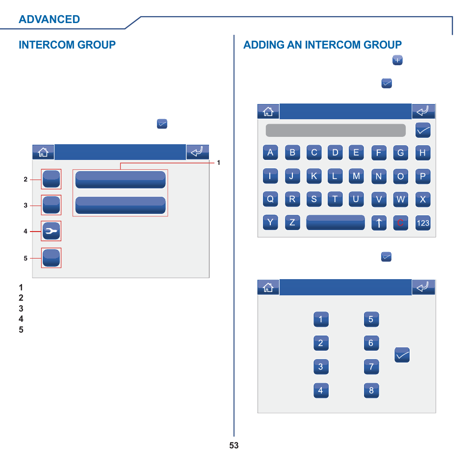 Advanced, Intercom group, Adding an intercom group | Comelit MT 6101WM-6101BM User Manual | Page 53 / 116