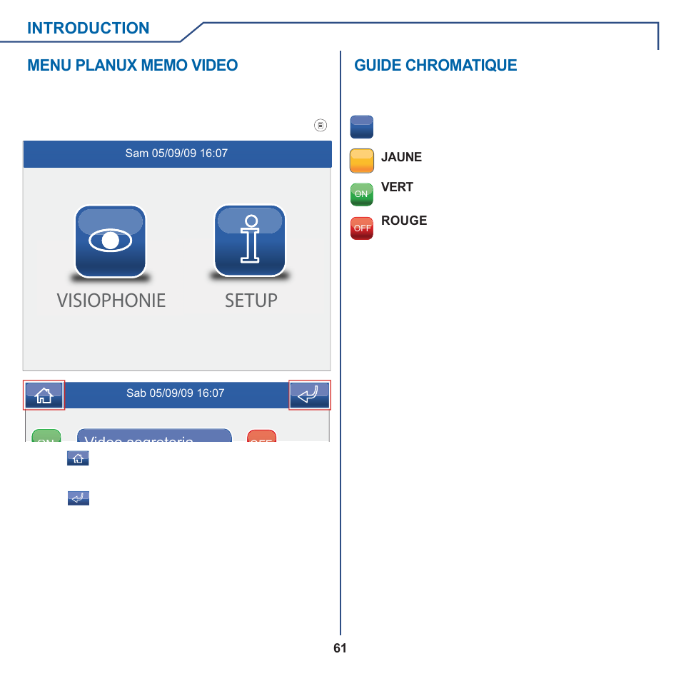 Visiophonie setup, Guide chromatique | Comelit MT 6101WM-6101BM User Manual | Page 61 / 116