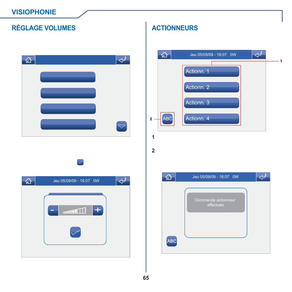 Visiophonie, Réglage volumes, Actionneurs | Comelit MT 6101WM-6101BM User Manual | Page 65 / 116