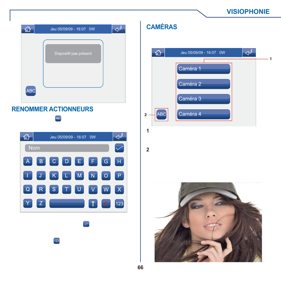 Visiophonie, Renommer actionneurs, Caméras | Comelit MT 6101WM-6101BM User Manual | Page 66 / 116
