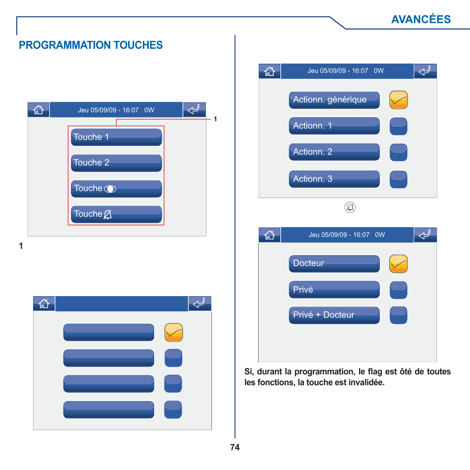 Avancées, Programmation touches | Comelit MT 6101WM-6101BM User Manual | Page 74 / 116