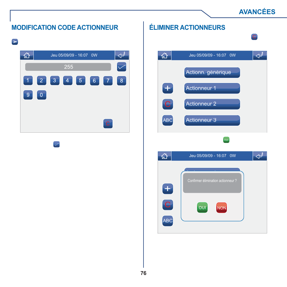 Avancées, Modification code actionneur, Éliminer actionneurs | Comelit MT 6101WM-6101BM User Manual | Page 76 / 116