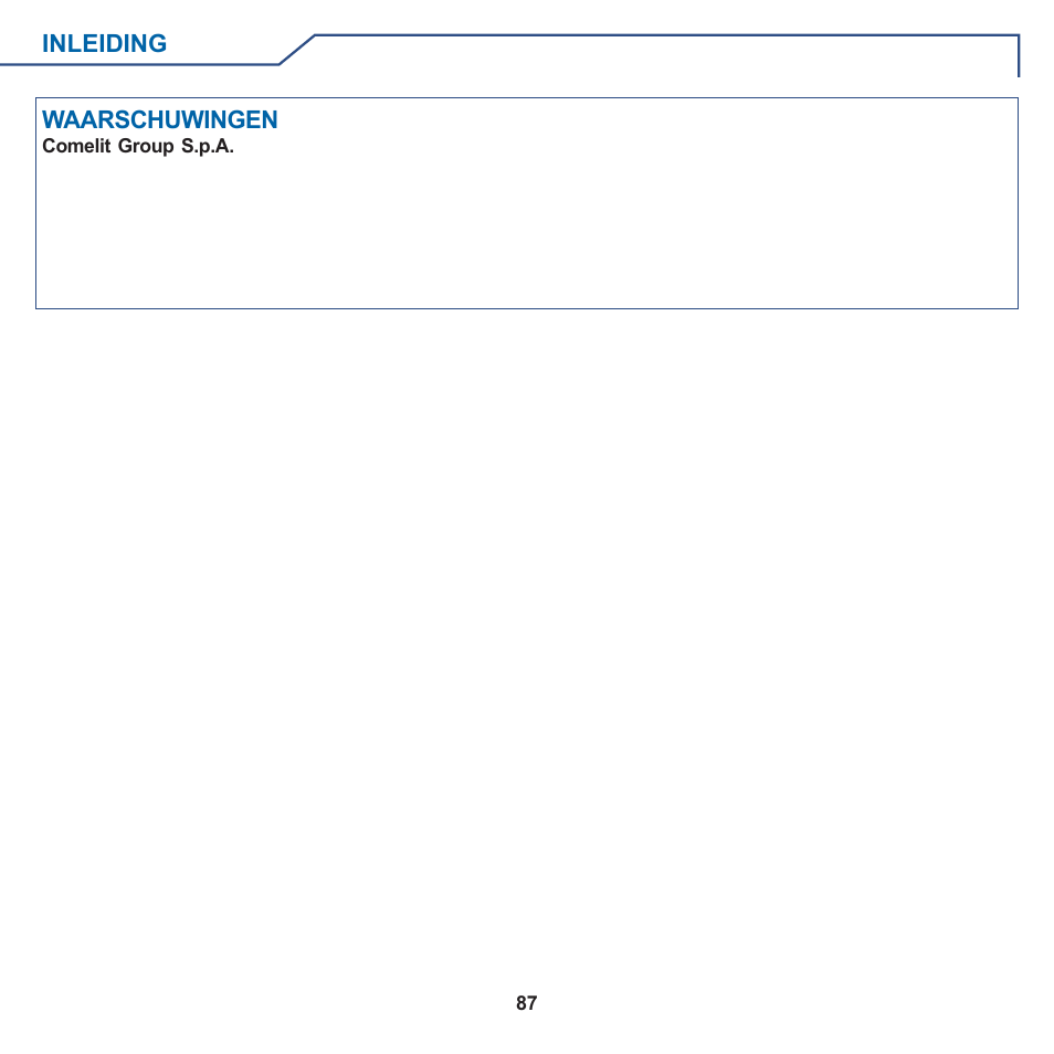 Inleiding waarschuwingen | Comelit MT 6101WM-6101BM User Manual | Page 87 / 116