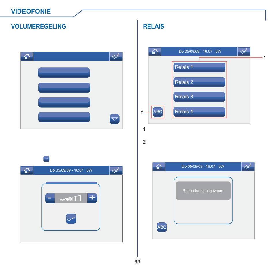 Videofonie, Volumeregeling, Relais | Comelit MT 6101WM-6101BM User Manual | Page 93 / 116