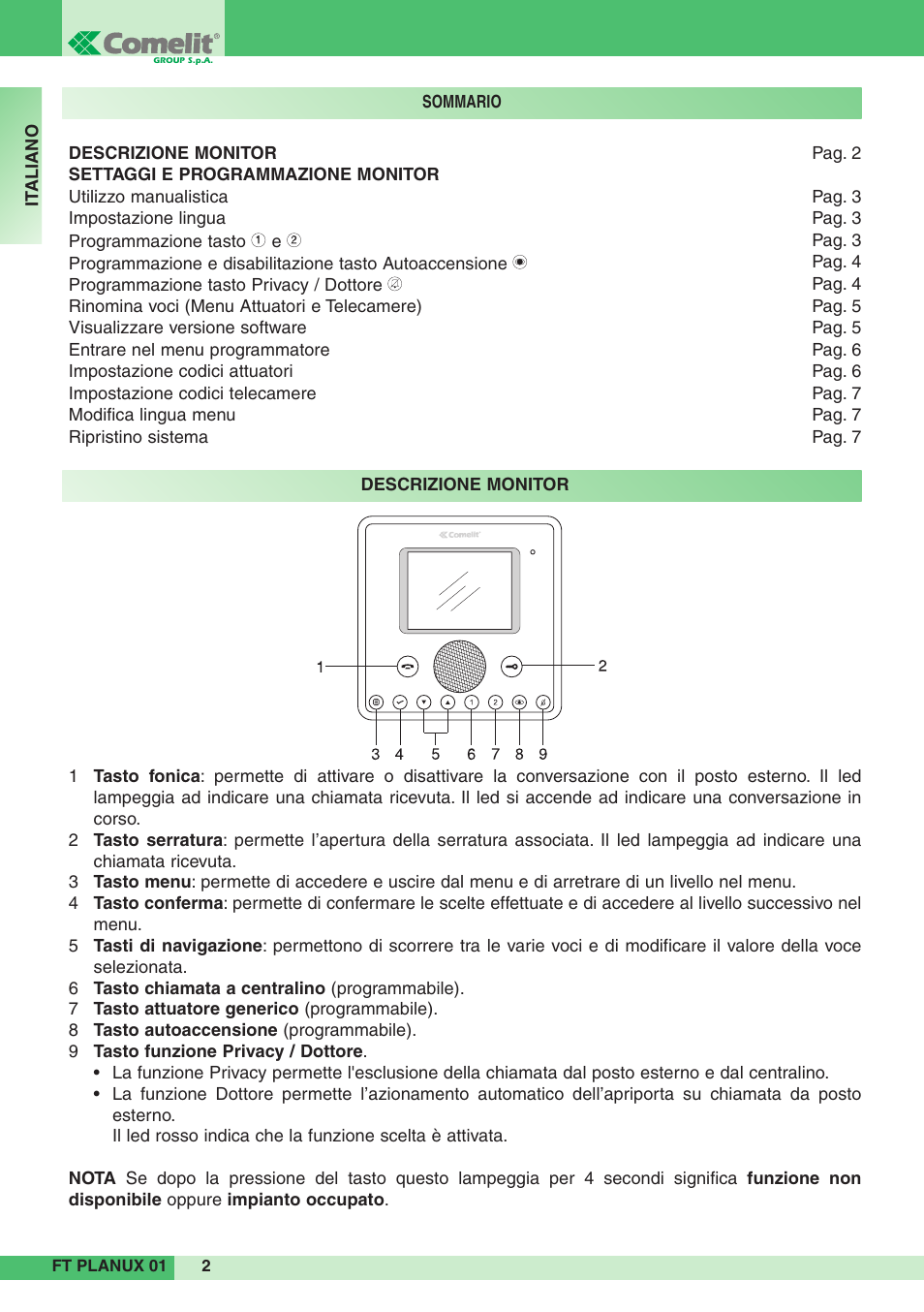 Comelit FT PLANUX 01 User Manual | Page 2 / 44