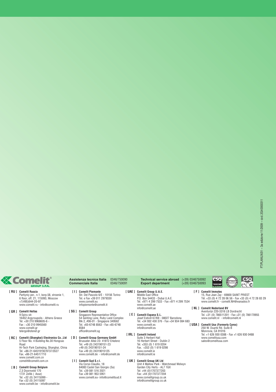 Comelit FT PLANUX 01 User Manual | Page 44 / 44