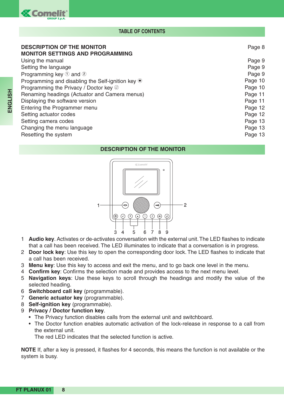 Comelit FT PLANUX 01 User Manual | Page 8 / 44