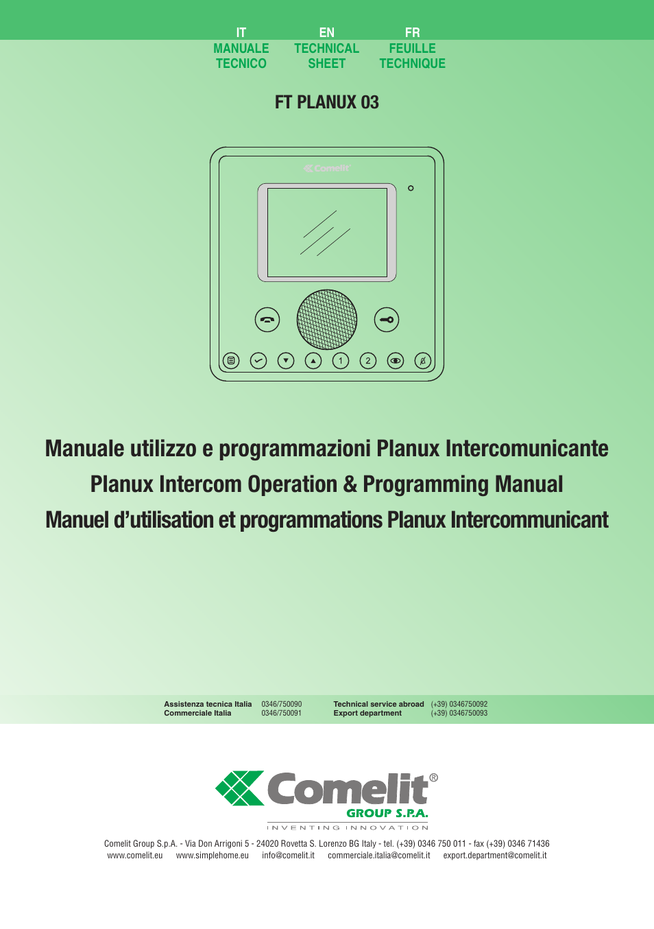 Comelit FT PLANUX 03 User Manual | 48 pages