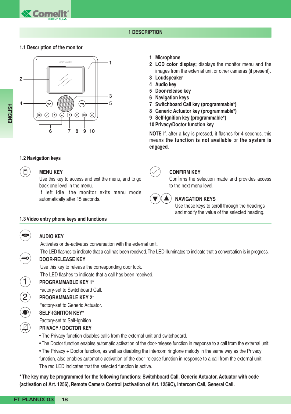 Comelit FT PLANUX 03 User Manual | Page 18 / 48