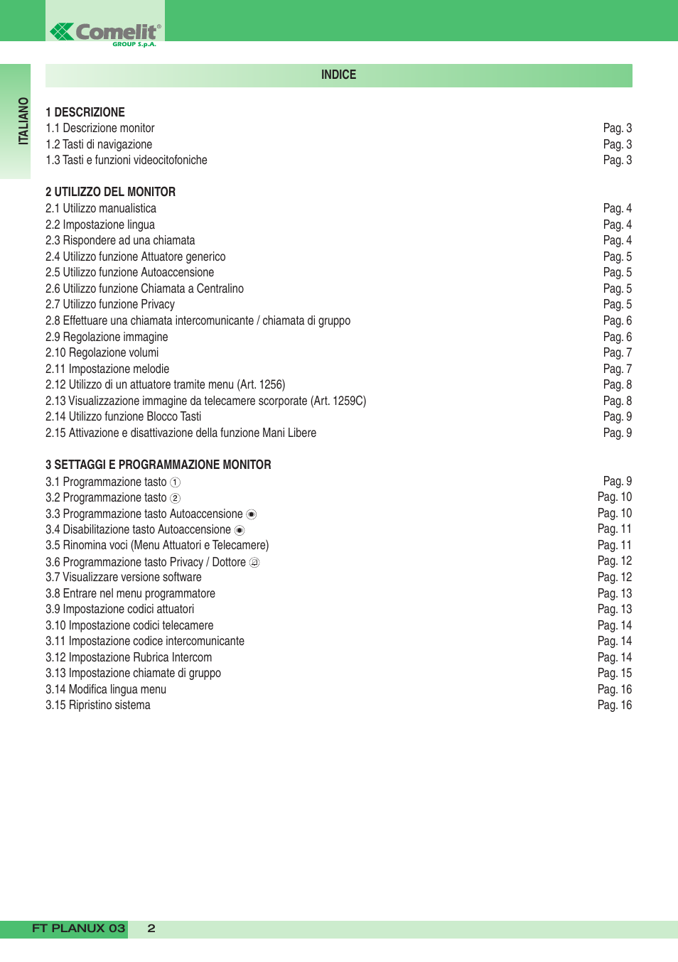 Comelit FT PLANUX 03 User Manual | Page 2 / 48