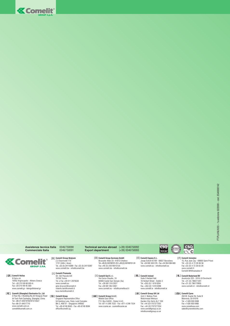 Comelit FT PLANUX 03 User Manual | Page 48 / 48