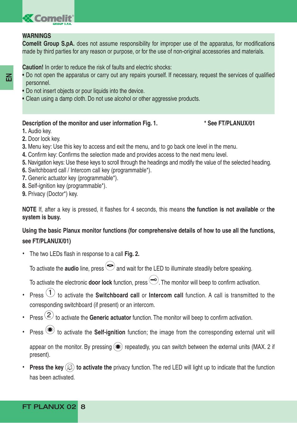 Comelit FT PLANUX 02 User Manual | Page 10 / 48