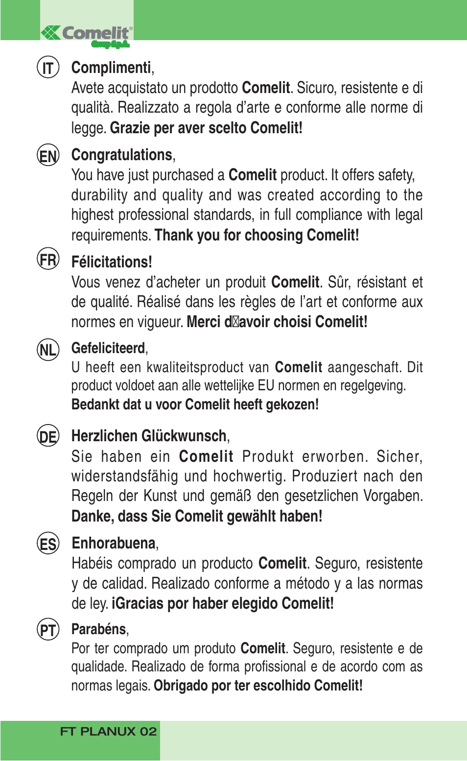 Comelit FT PLANUX 02 User Manual | Page 2 / 48