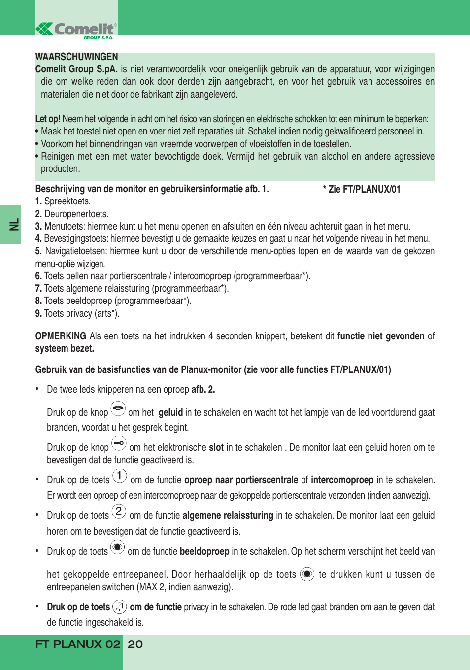 Comelit FT PLANUX 02 User Manual | Page 22 / 48