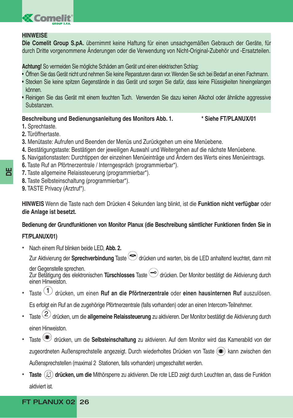 Comelit FT PLANUX 02 User Manual | Page 28 / 48