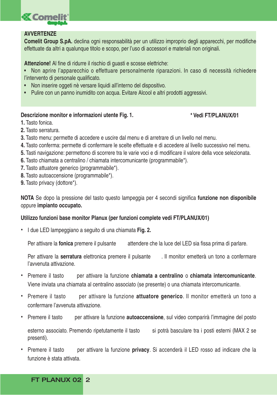 Comelit FT PLANUX 02 User Manual | Page 4 / 48