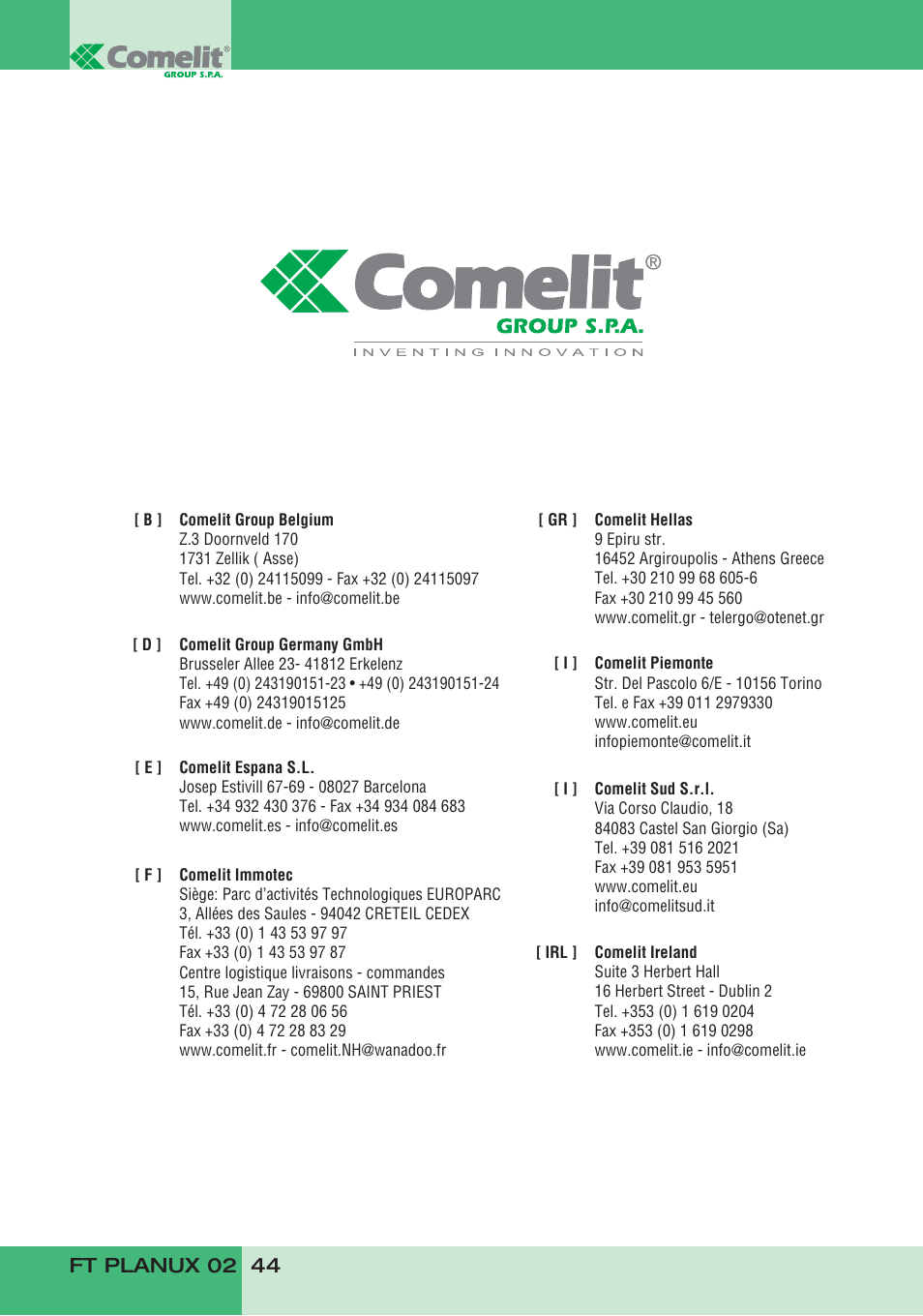 Comelit FT PLANUX 02 User Manual | Page 46 / 48