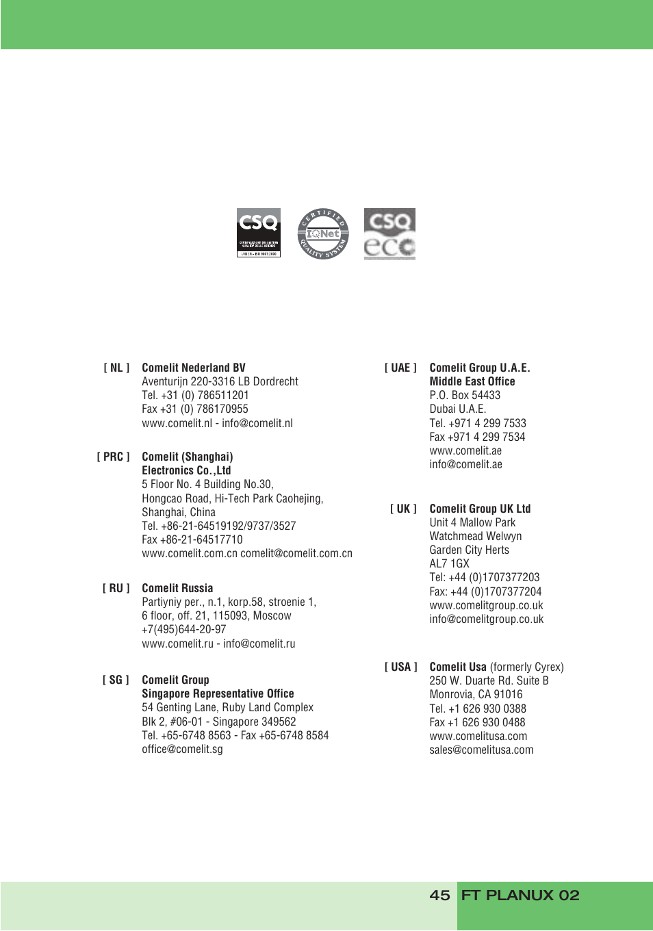 Comelit FT PLANUX 02 User Manual | Page 47 / 48