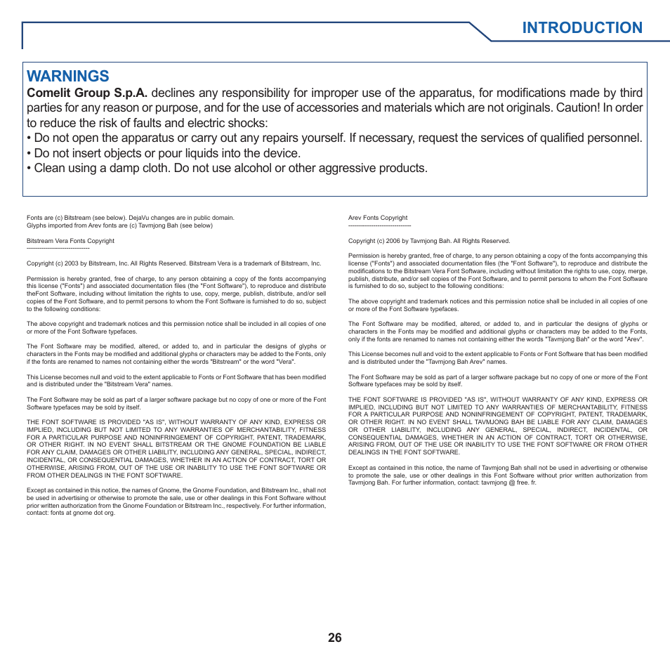 Introduction, Warnings | Comelit FT PLANUX MEMOVIDEO User Manual | Page 26 / 96