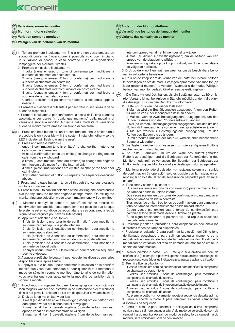 Comelit MT 6302S - 6302S BM User Manual | Page 16 / 20