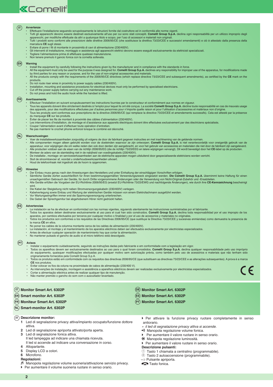 Comelit MT 6302P User Manual | Page 2 / 20