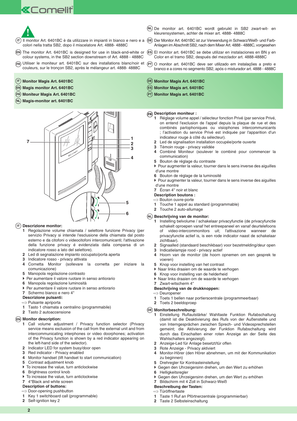 Comelit MT 6401BC User Manual | Page 2 / 8